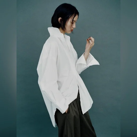 NWT Zara White Oversized Poplin Shirt Sz XS Button Down - Picture 2 of 16